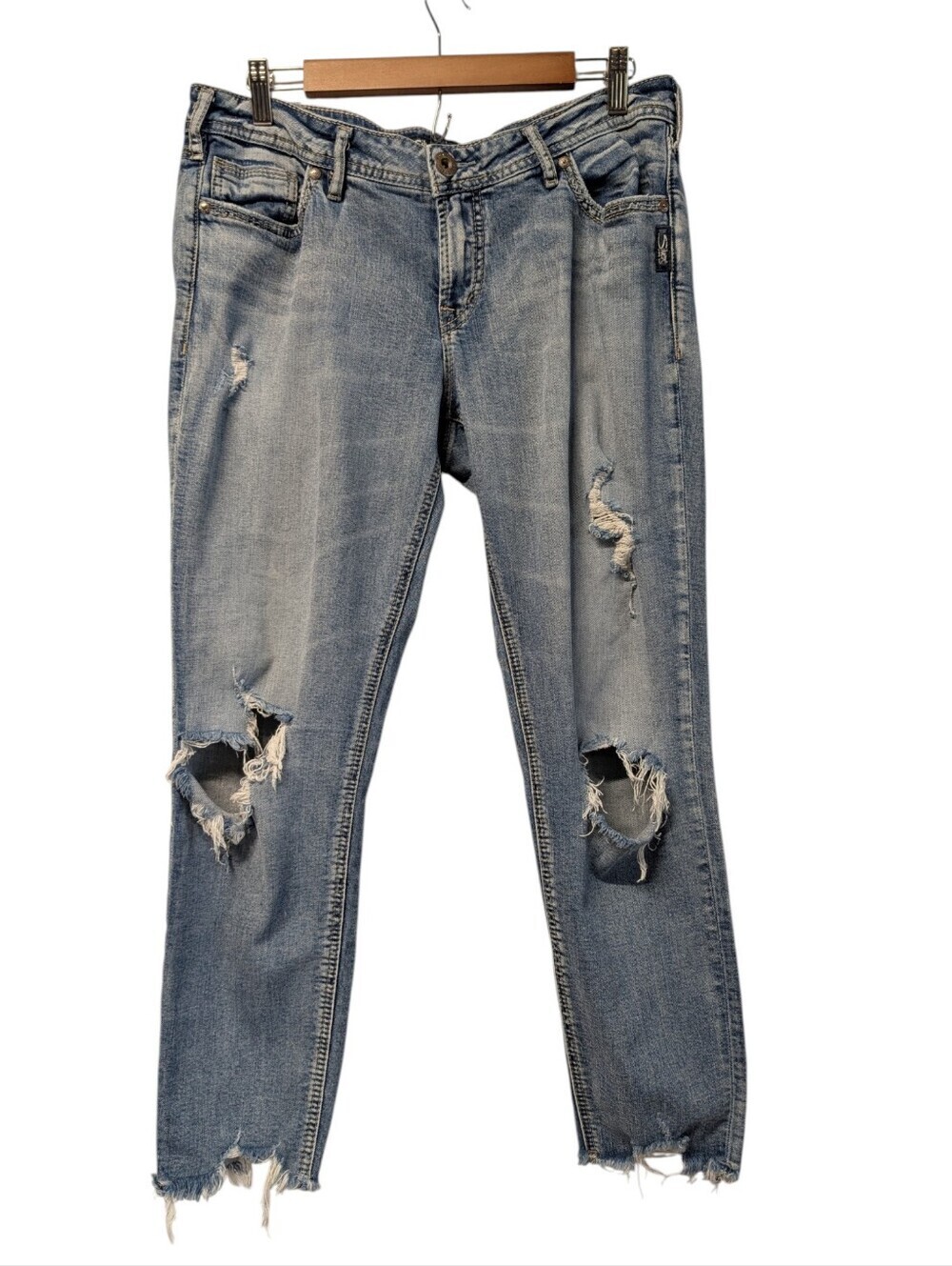 Silver Jeans Co. Suki Skinny Crop Distressed Ripped Denim Jeans Womens W33 L25
